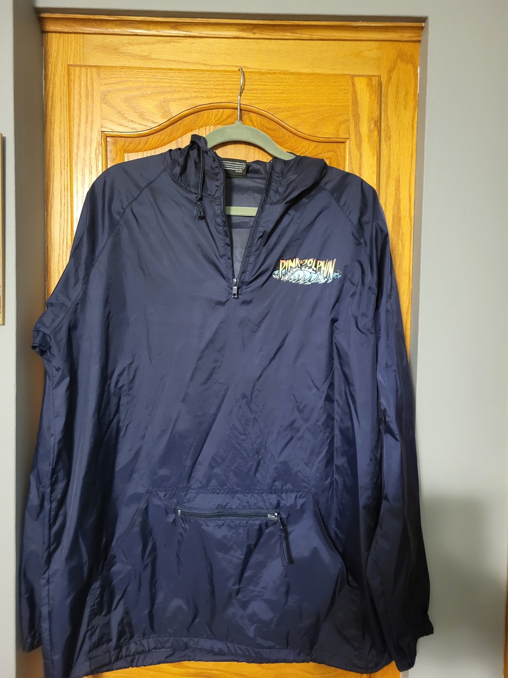 Pink Dolphin 1/4 Zip Hooded Windbreaker Jacket Men’s Size Large Navy Zip Pocket